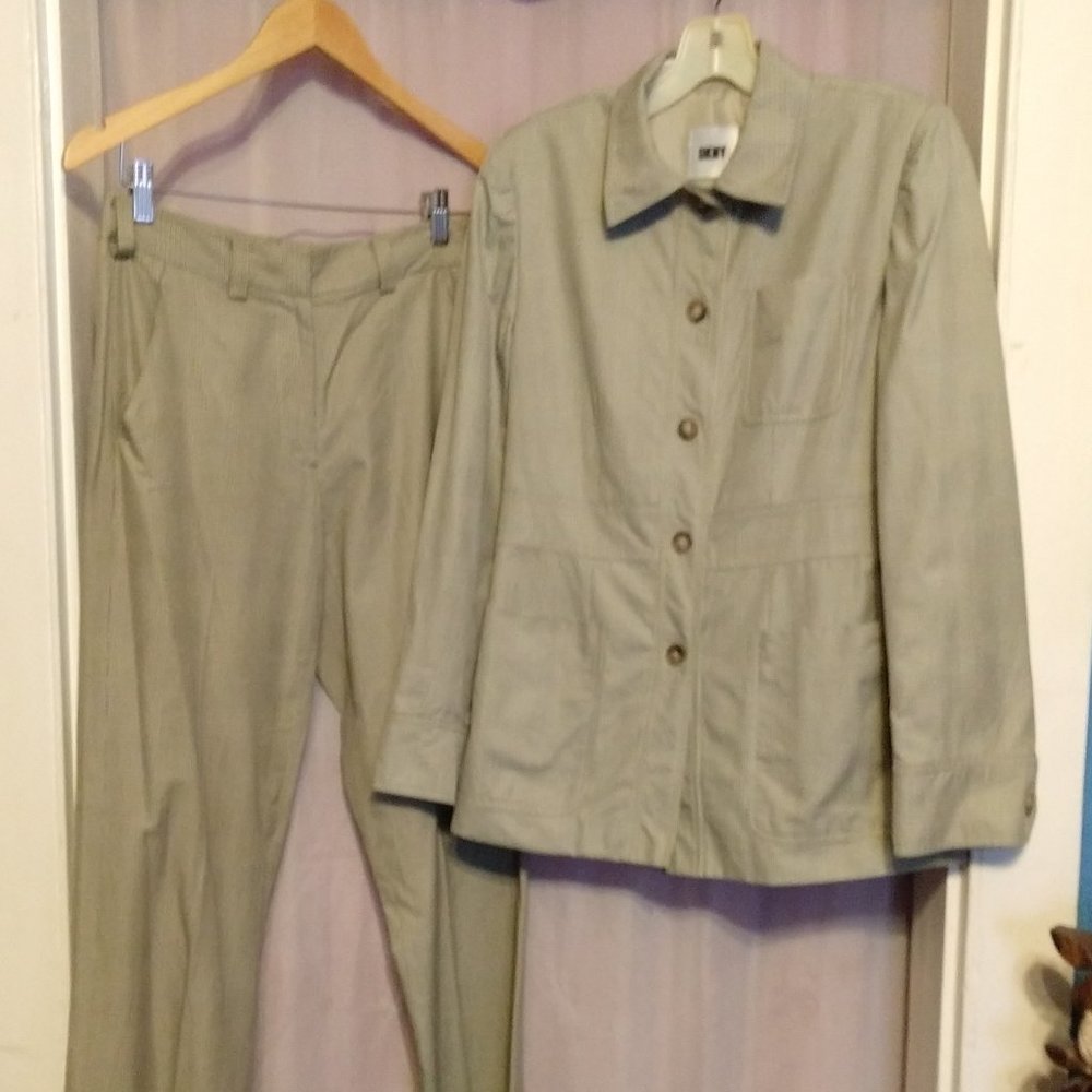 Vintage DKNY Plaid Cotton Lightweight Pant Suit Sz 6